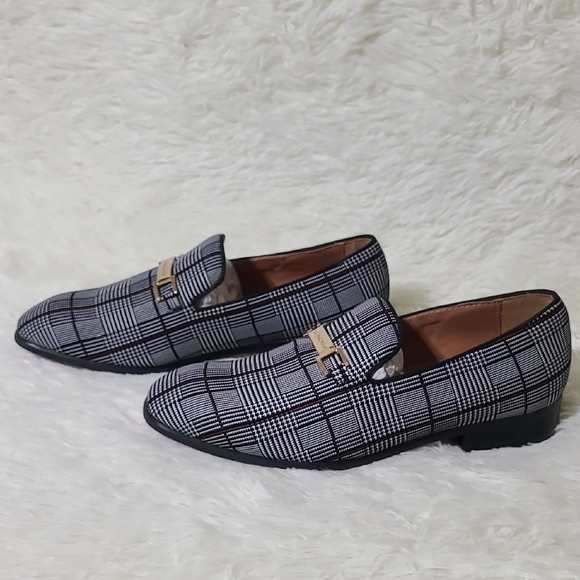 ELANROMAN Men's Plaid Black and White Dress Loafers Leather Lined - Size 8.5 - Picture 3 of 13